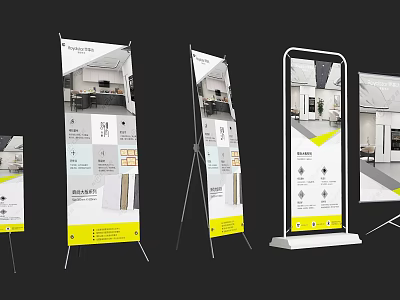Stylish Promotional Banner Stands With Various Sizes And Modern Graphic Design Elements 3d model