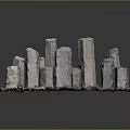 Wooden And Stone Decorative Columns With Various Heights On Gravel Base Structure