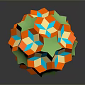 Colorful 3D Geometric Sphere with Orange Green Blue Star Polygons and Reflection