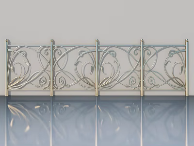Modern Metal Swing Door With Ornate Scroll Design And Reflective Floor Surface 3d model