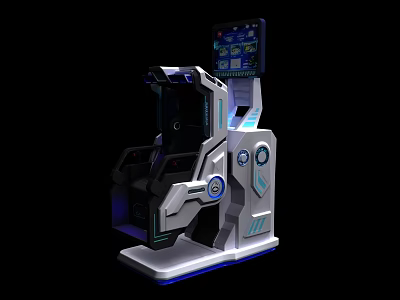 Modern Arcade Game Machine With Blue Silver Design Circular Elements Interactive Screen And Control Panel 3d model