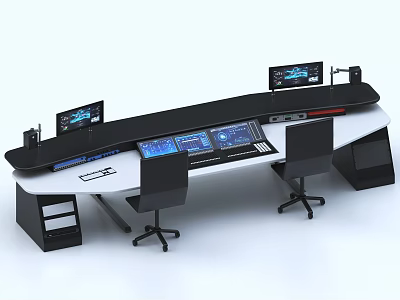 Modern Control Room Workspace With Multiple Monitors Control Console And Chairs 3d model