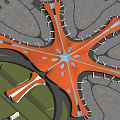 Starfish Shaped Large Transportation Hub Building With Unique Roof Design And Surrounding Roads Green Areas