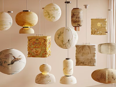Different Styles of Hanging Lanterns with Decorative Designs and Traditional Patterns 3d model