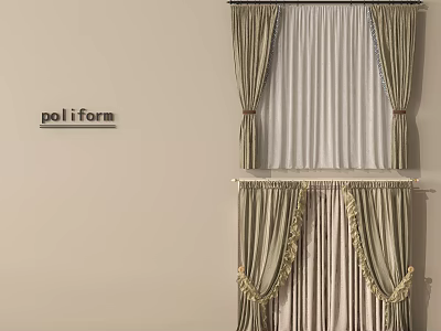 Elegant Modern Window Curtains With Double Layer Sheer And Pleated Drapery Ties 3d model