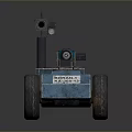 Blue Robotic Vehicle With Four Wheels Camera Antenna And Mechanical Arm
