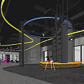 Modern Fitness Gym With Colorful Lights Treadmills Punching Bags And Boxing Ring