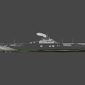Warship Sailing on the Sea with Large Hull Deck and Superstructure in Blue Ocean Sky