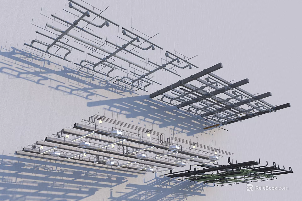 Modern Ceiling Suspension System With Metal Joists And Structural Framework 3d model 