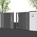 Modern Building Exterior Design With White Walls Black Slatted Gate And Wall Lights