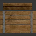 Rustic Wooden Table With Plank Top And Metal Straps On Thick Legs