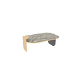 Modern Coffee Table With Gray Veined Marble Top Gold Metal Trim And Black Legs