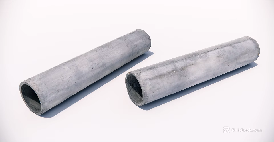 Two Gray Cylindrical Concrete Pipes Featuring Textured Surface And Hollow Inner Structure 3d model