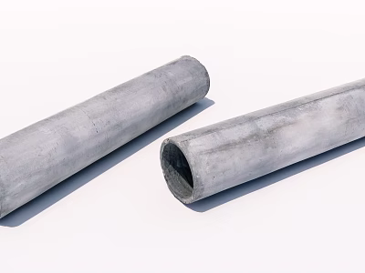 Two Gray Cylindrical Concrete Pipes Featuring Textured Surface And Hollow Inner Structure 3d model