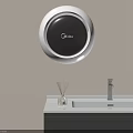 Bathroom Interior With Gobo Round Hand Dryer Sink Faucet And Aromatic Bottle