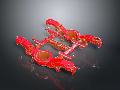 Shiny Red Metal Mechanical Components With Symmetric Holes And Glossy Finish On Dark Background 3d model