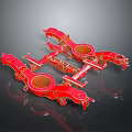 Shiny Red Metal Mechanical Components With Symmetric Holes And Glossy Finish On Dark Background