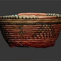 Handwoven Orange Red Basket With Intricate Colorful Patterns For Home Storage
