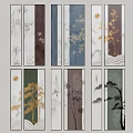 Vertical Wall Art Prints With Bamboo Pine Moon And Wave Patterns In Multiple Colors 3d model