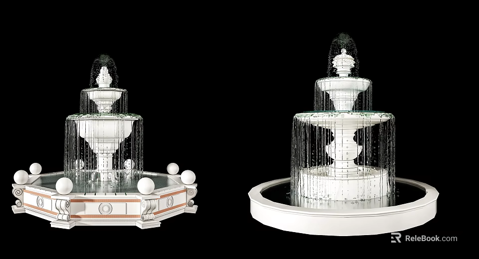 Garden Ornament White Tiered Fountain With Decorative Balls And Base Design 3d model 