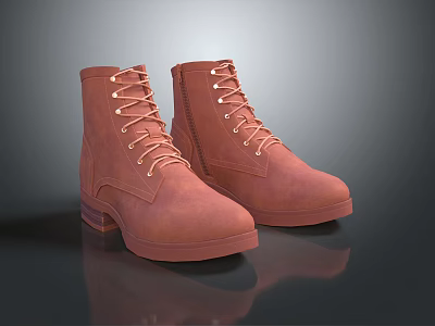 Brown Leather Boots with Lace Up Design and Flat Sole Displayed on Gray Background 3d model