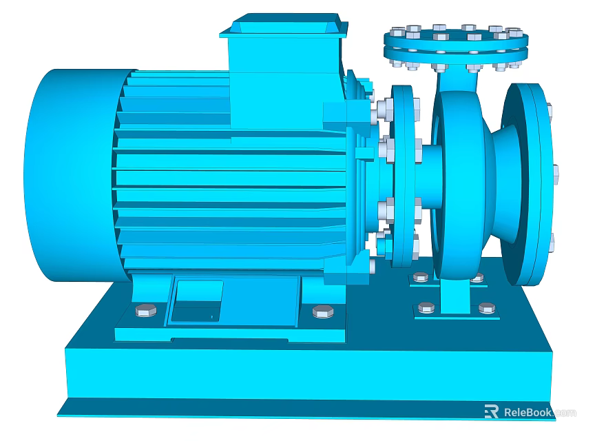 Industrial Electric Motor Pump With Blue Casing And Base Mount Structure 3d model 
