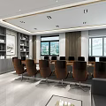 Modern Conference Room With Long Table Comfortable Chairs Large Screen And Sofa