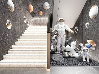 Space theme stair landscaping gravel pilot ornaments wall decoration stair 3d model