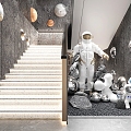 Space theme stair landscaping gravel pilot ornaments wall decoration stair 3d model