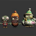 Cartoon Zombie Characters Three Funny Creatures In Green Orange Teapot Costumes