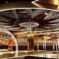Elegant Modern Banquet Hall Interior With Crystal Chandelier And Golden Decorative Ceiling Design