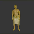 Shirtless Man Standing Wrapped in Gray Towel Against Gray Background Barefoot
