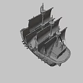 Detailed Wooden Ship Model With Blue Hull White Sails Marine Lettering And Cannon Ports