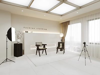 Modern Clothing Store Interior With Display Chairs Lighting And Large Windows 3d model