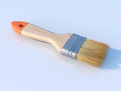Practical Household Brush With Orange Handle Wooden Part Metal Ferrule And Yellow Bristles 3d model