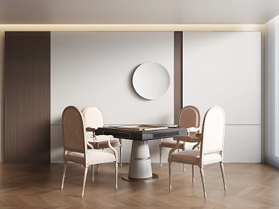 Modern Game Room With Mahjong Table Chairs And Wall Decor 3d model