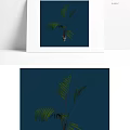 Bonsai Plant With Green Long Fronds In Minimalist Pot On Dark Blue Background