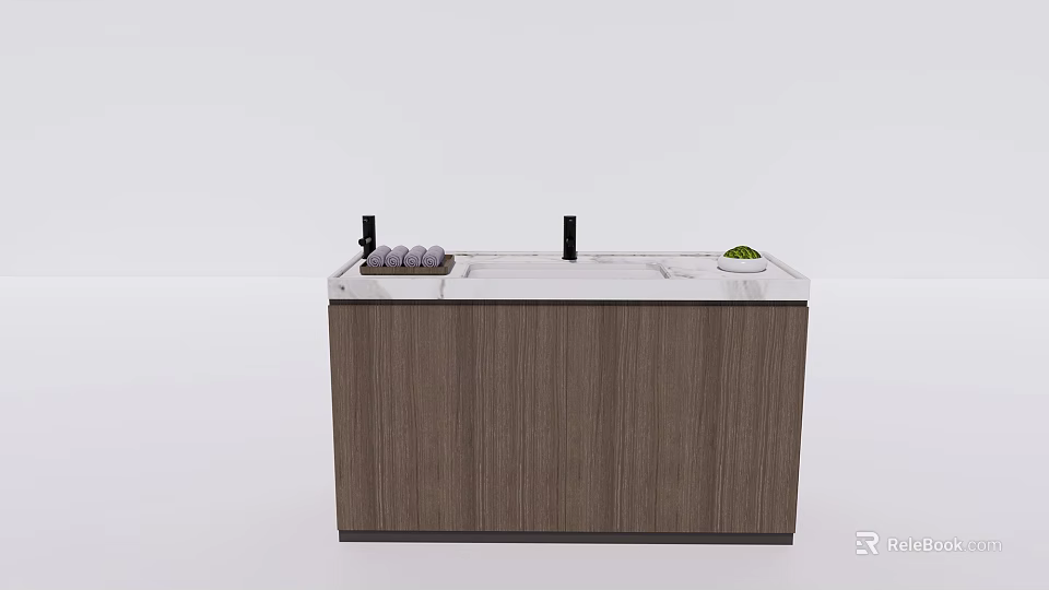 Modern Bathroom Vanity With Wooden Cabinet And Marble Countertop Faucet Toiletries Small Green Plant 3d model 