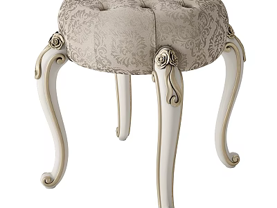Classic Tufted Sofa Stool With Floral Pattern Upholstery And Carved White Legs 3d model