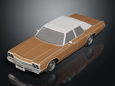 Vintage Brown And White Classic Sedan With Retro Design And Reflective Surface 3d model