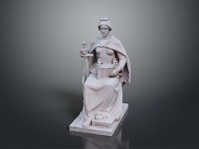 Woman Statue Sitting On Throne Holding Scepter And Basket In Stone 3d model