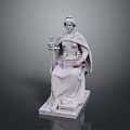 Woman Statue Sitting On Throne Holding Scepter And Basket In Stone