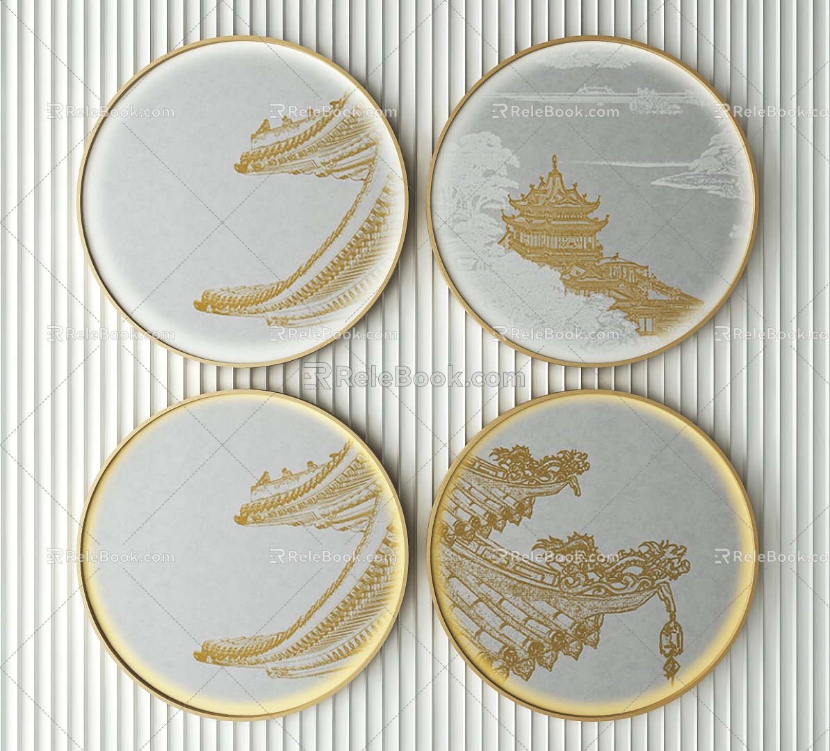 New Chinese Round Frame Painting Decorative Painting 3d model