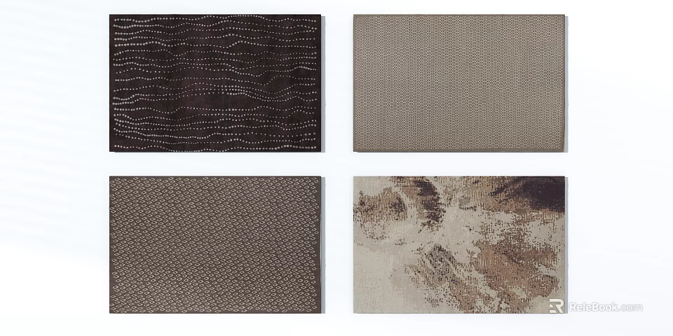 Square Rugs Featuring Brown Beige Tones and Abstract Wavy Grid Designs 3d model