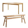 Simple Modern Wooden Dining Table Set With Bench And Solid Wood Legs 3d model