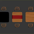 Modern Dining Table Set with Three Tables Black Red Wooden Tabletops and Two Chairs Each