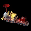 Colorful Toy Train With Red Chimneys Golden Roof And Decorative Carriage