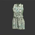 Sleeveless White Floral Pattern Dress With Collared Neckline And Cinched Waist