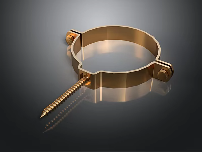 Golden Metal Clamp With Screw And Fixing Parts For Pipe Installation 3d model