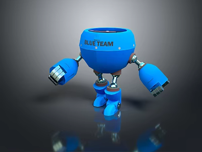 Blue Robot Game Movie Character Featuring Blue Team Logo And Mechanical Appearance 3d model